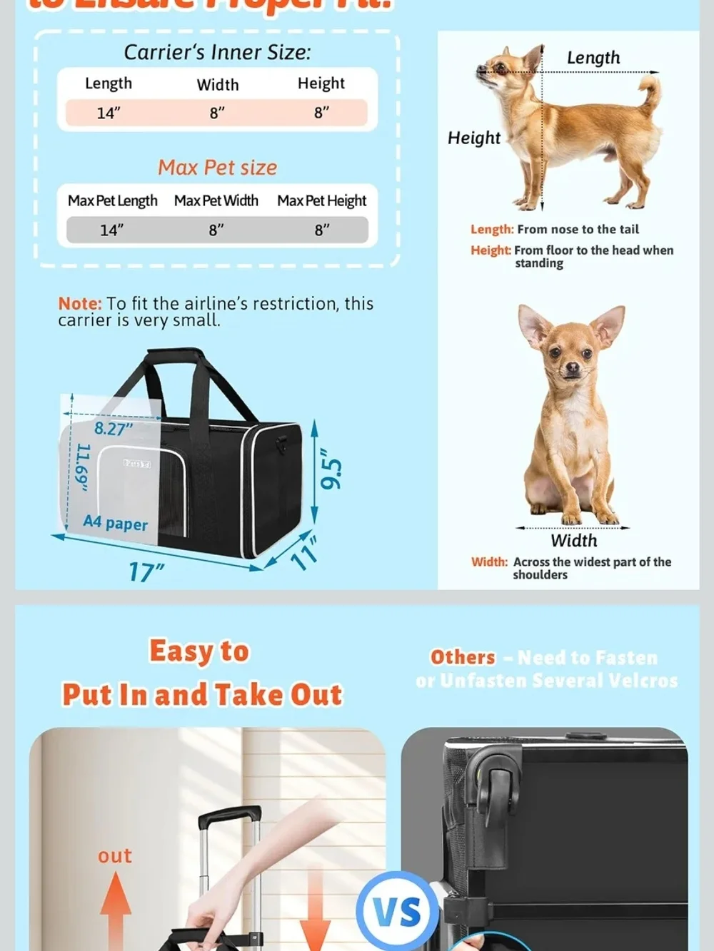 Wheeled Pet Carrier Tote Bag - Black